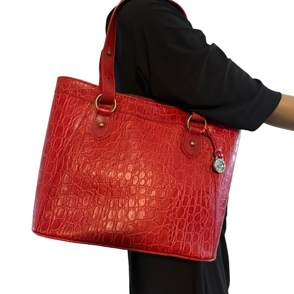 Vtg Brahmin Red Leather Tote Bag Prissy Collection Croc-Embossed Purse - Picture 3 of 15